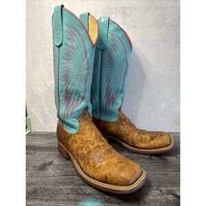 Anderson Bean Light Turquoise Brown Roses Boots Square Toe Womens Size 8